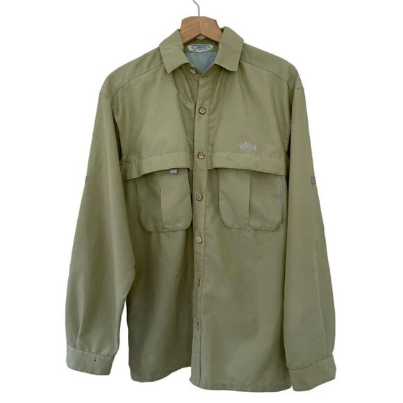 Vtg Tarponwear Green Fishing Shirt Men's Sz M Long Sleeve Button Up Vented - Picture 1 of 9